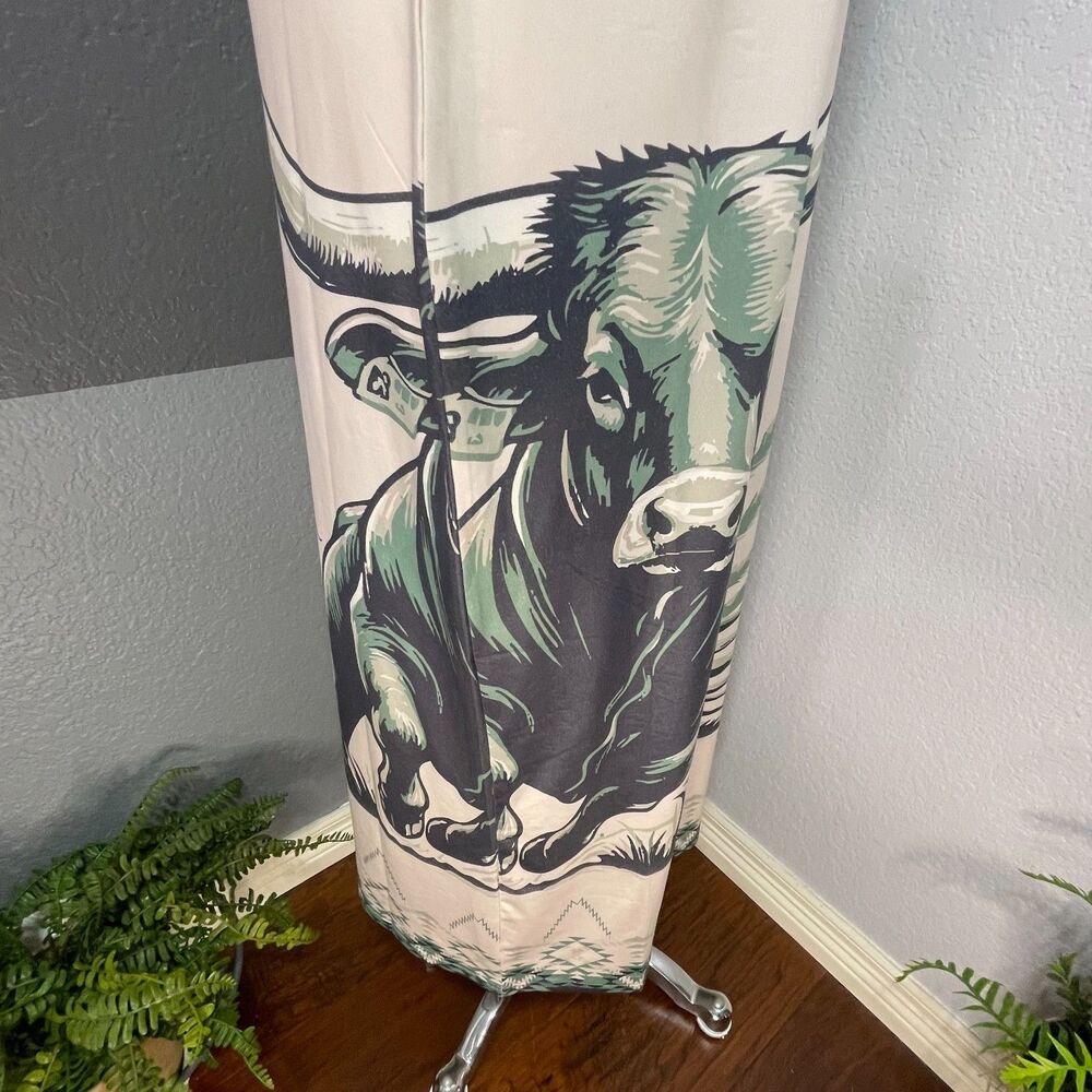 NWT Lucky & Blessed Cowgirl Slip Dress XL Cream Green Bull Aztec Western Maxi - Picture 3 of 10